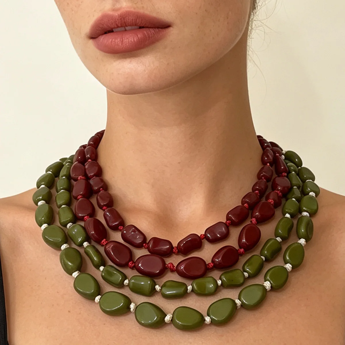 Women'S Fashion Ww2 - Collar de cuentas ovaladas irregulares de