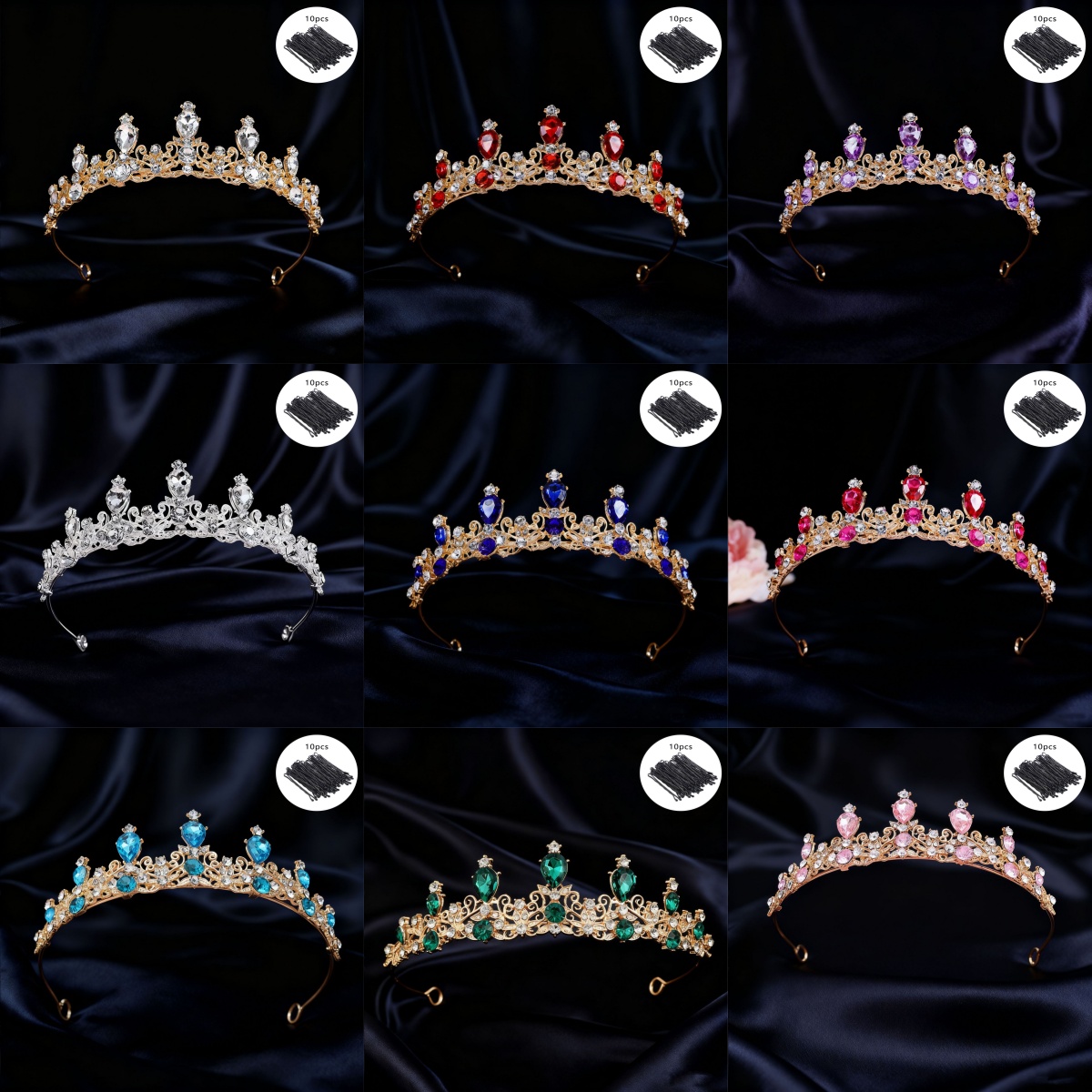 Women Queen Fashion - Tiara nupcial vintage con pedrería, corona