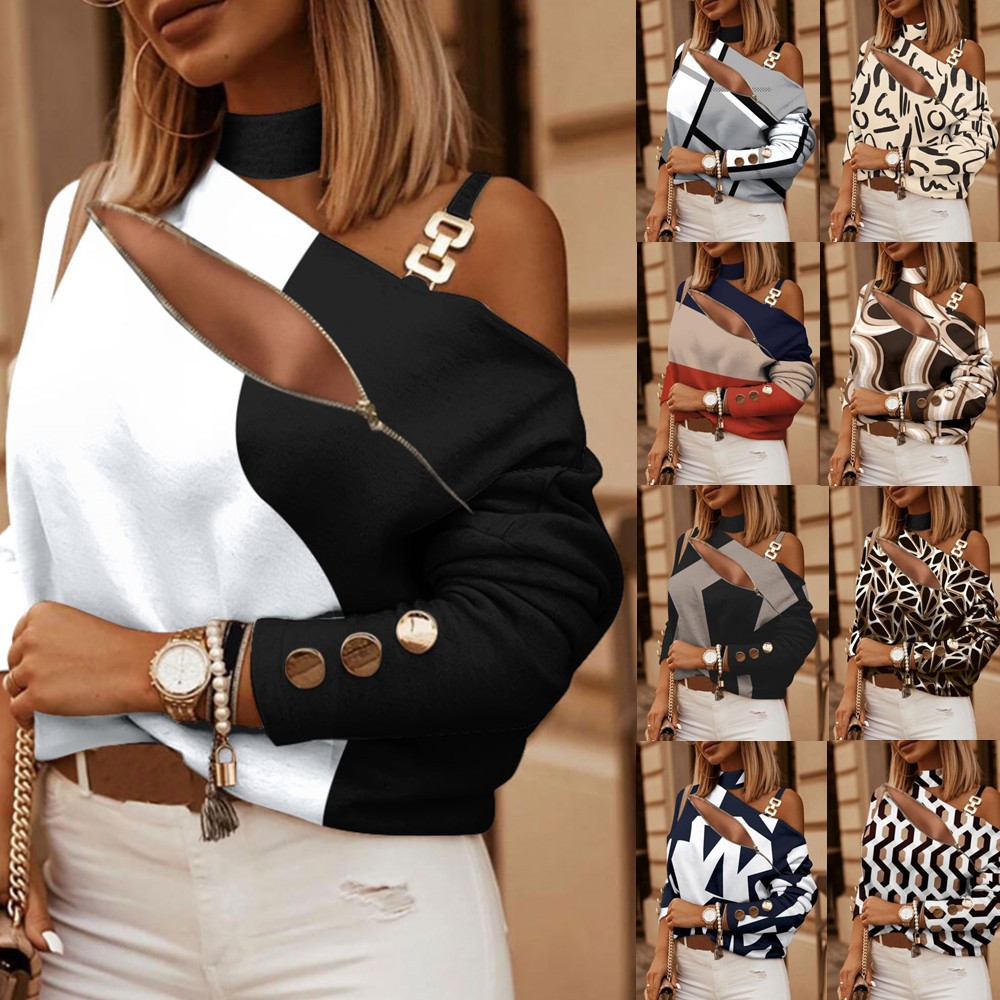 Women Fashion Style - Blusa de Mujer con Hombros Descubiertos,