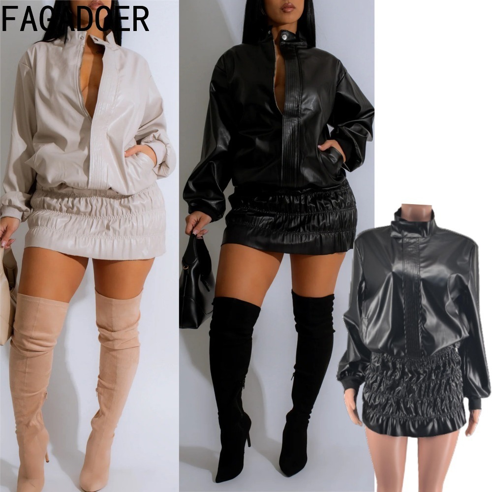 Women'S Fashion Quarter Zip - FAGADOER-Conjunto de 2 piezas de cuero