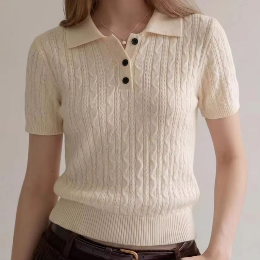 Camiseta Polo de Punto Trenzad - Women Fashion Style reseña y precio