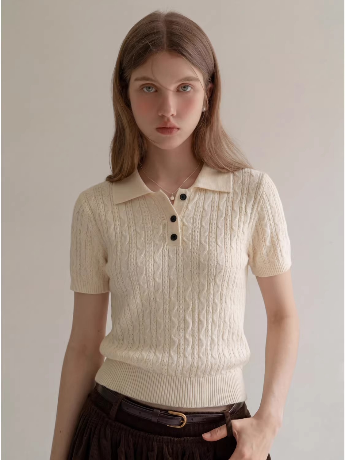Camiseta Polo de Punto Trenzad - Women Fashion Style reseña y precio