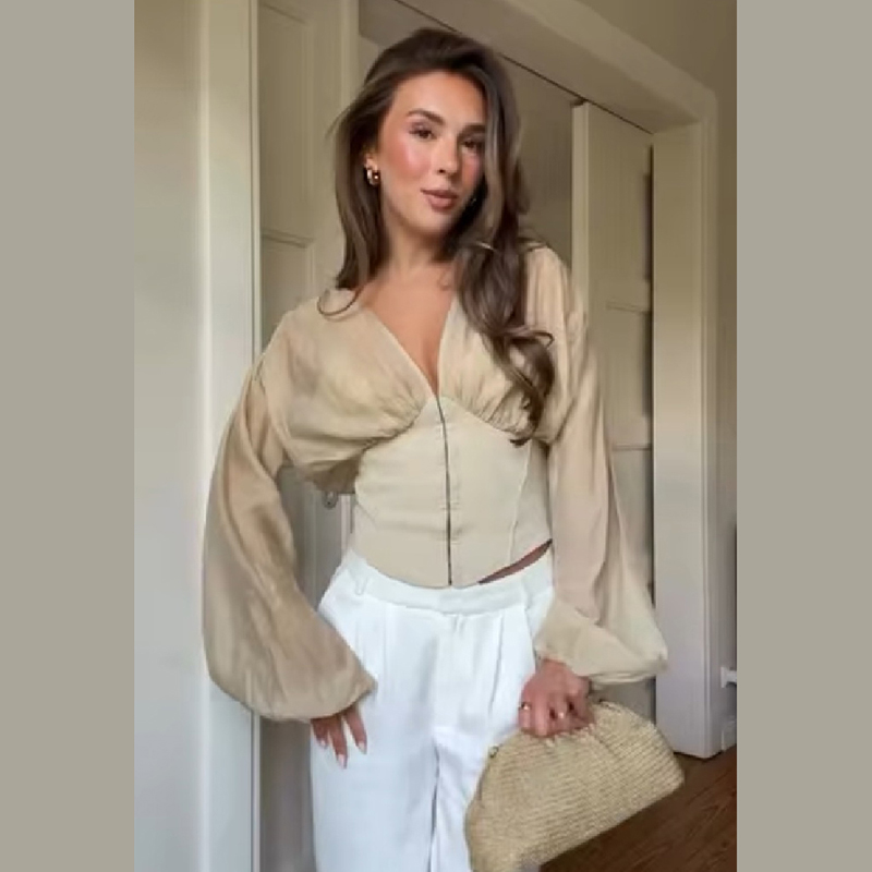 Blusa elegante con cuello en V - Women Fashion Outfits reseña y precio