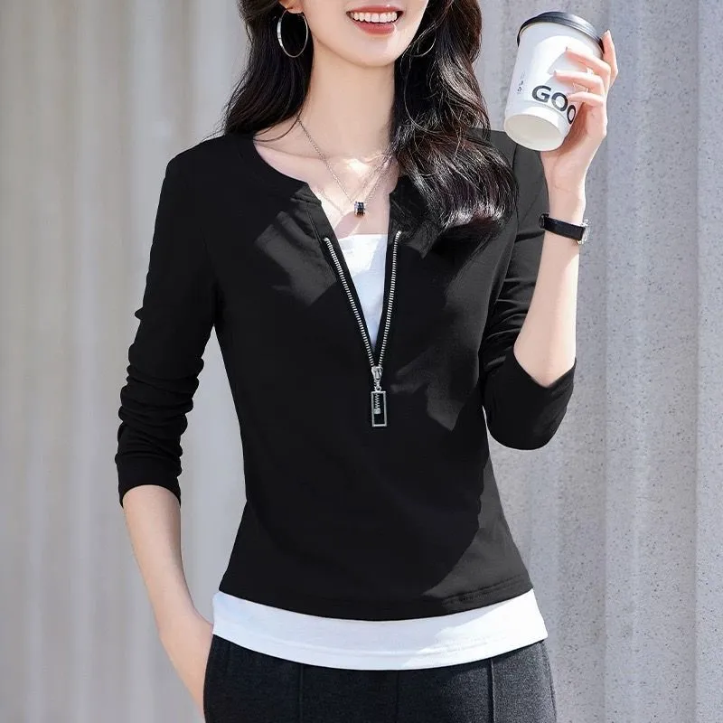 Blusa falsa de dos piezas de m - Women'S Fashion Quarter Zip reseña y precio