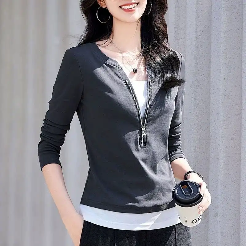 Blusa falsa de dos piezas de m - Women'S Fashion Quarter Zip reseña y precio