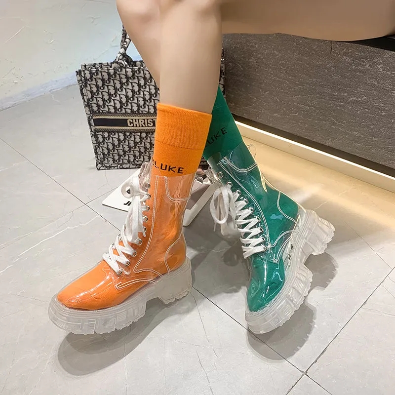 Botas de Plataforma Transparen - Women'S Fashion Rain Boots reseña y precio