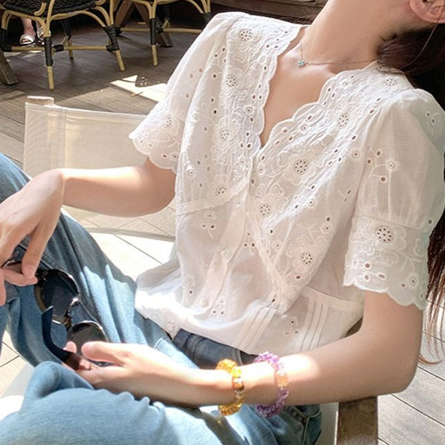 Blusa de manga corta con cuell - Women'S Fashion Petite reseña y precio